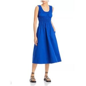 Proenza Schouler White Label Dress Womens 4 Poplin Gathered Midi Blue Minimalist